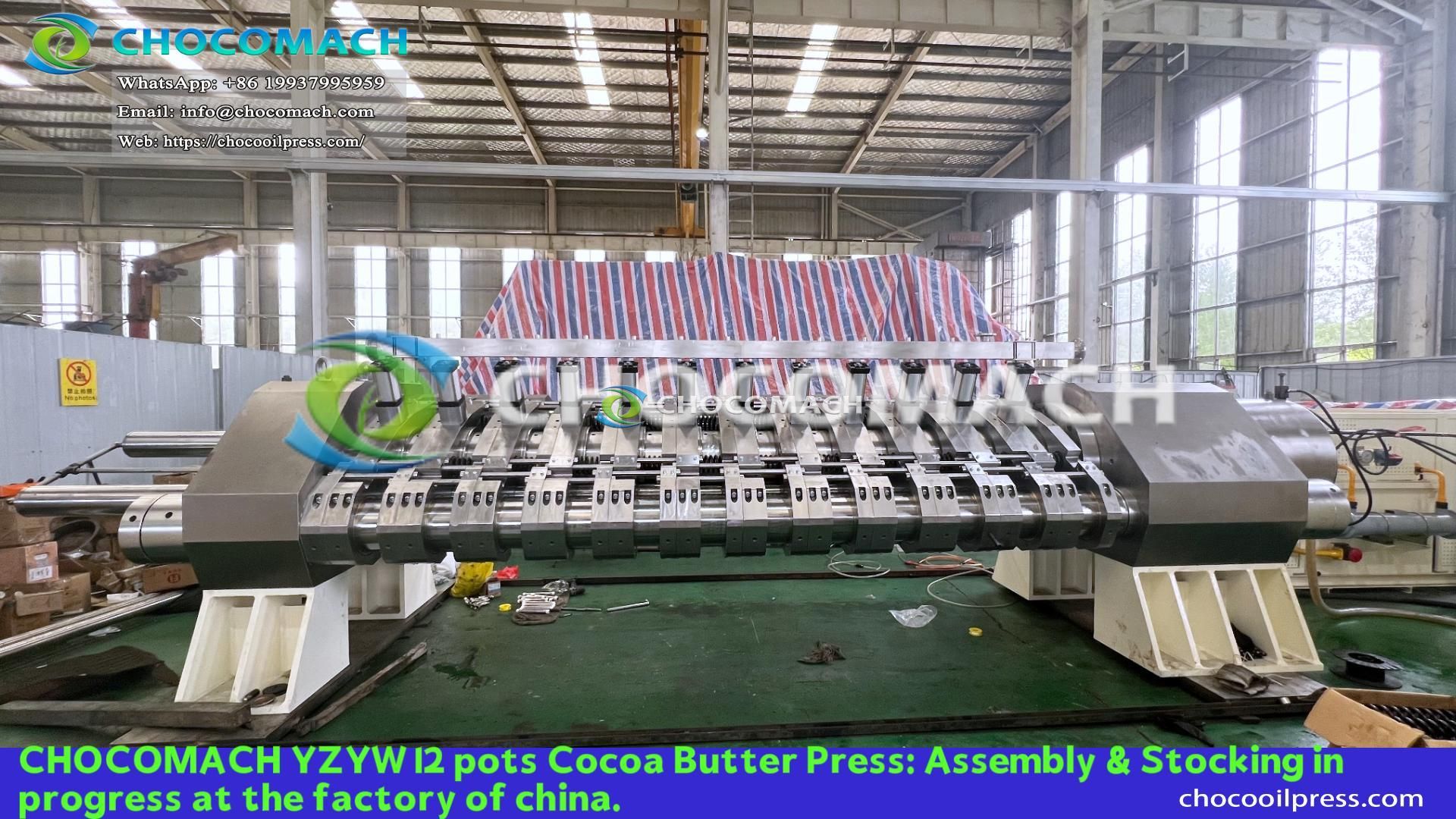 CHOCOMACH YZYW 12 pots Cocoa Butter Press: Assembly ongoing, stock readying